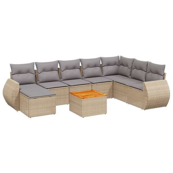 vidaXL Salon de jardin avec coussins 9 pcs beige r&eacute;sine tress&eacute;e