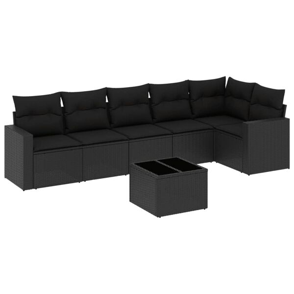 vidaXL Salon de jardin 7 pcs avec coussins noir r&eacute;sine tress&eacute;e