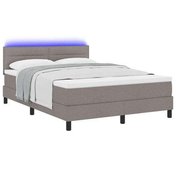 vidaXL Lit &agrave; ressorts avec matelas avec LED Taupe 160 x 200 cm tissu