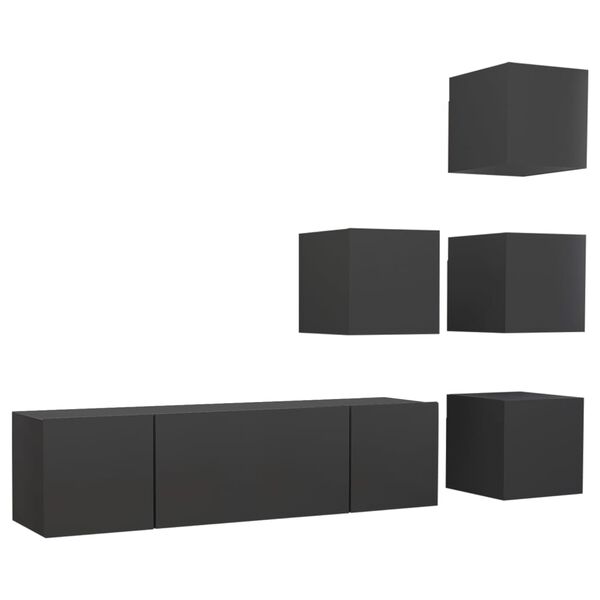 vidaXL Ensemble de meuble TV 6 pcs Gris Bois d&rsquo;ing&eacute;nierie