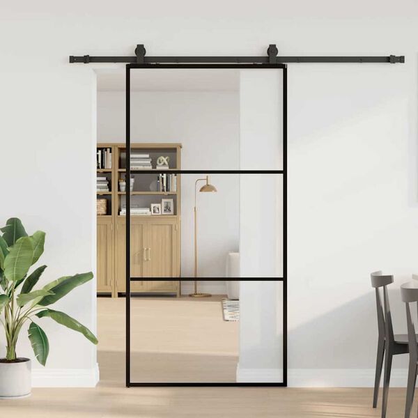 vidaXL Porte coulissante kit de quincaillerie noir 102x205cm verre ESG