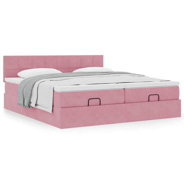 vidaXL Cadre de lit ottoman avec matelas rose 160x200 cm velours