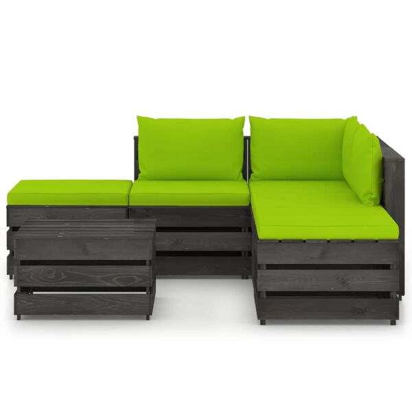 vidaXL Salon de jardin 6 pcs avec coussins Bois impr&eacute;gn&eacute; de gris