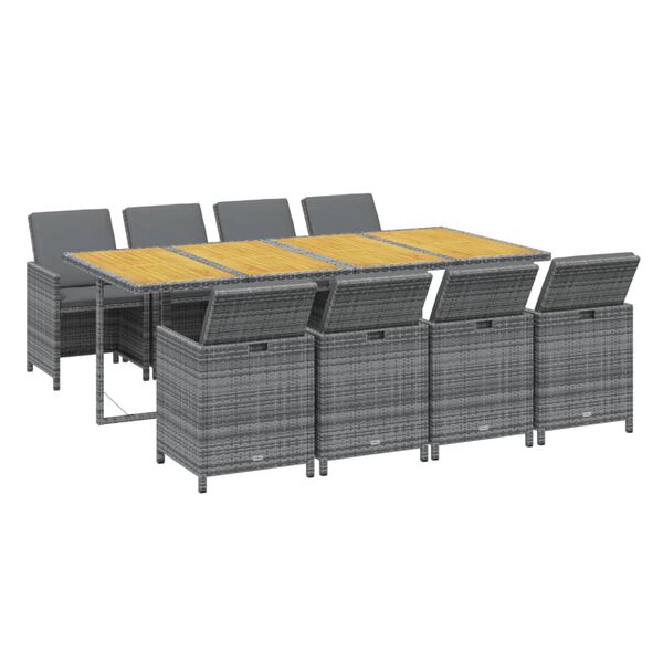 vidaXL Ensemble &agrave; manger de jardin coussins 9pcs R&eacute;sine tress&eacute;e Gris