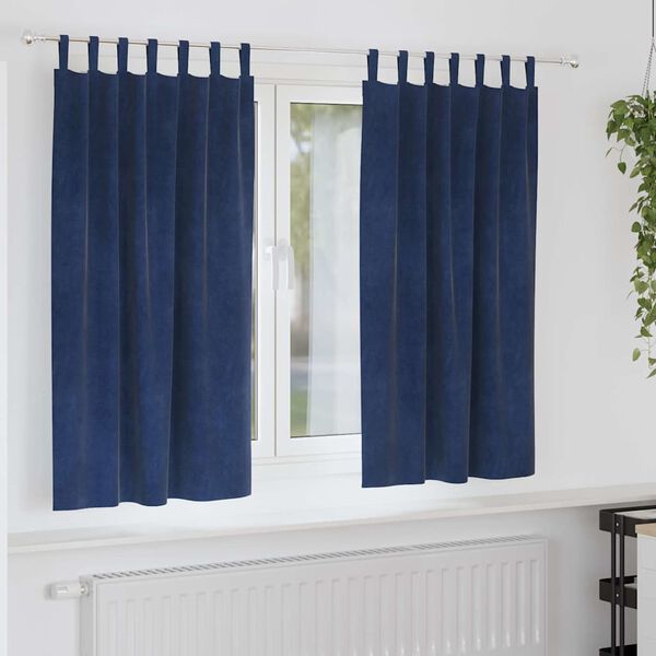 vidaXL Rideaux occultants 2 pcs Bleu fonc&eacute; 140 x 175 cm Velours