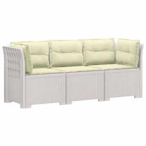 vidaXL Canap&eacute; de jardin 3 places avec coussins look rattan PP Blanc