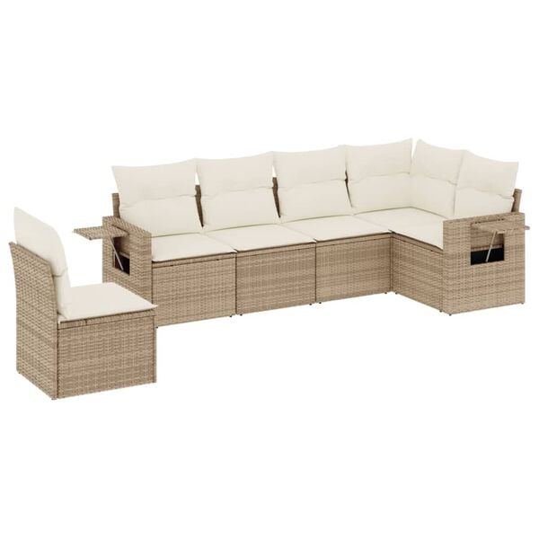 vidaXL Salon de jardin avec coussins 6 pcs beige r&eacute;sine tress&eacute;e