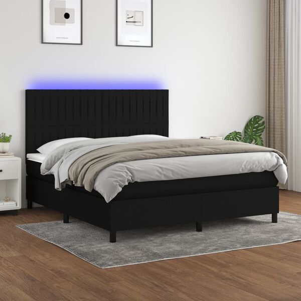 vidaXL Sommier &agrave; lattes de lit et matelas et LED Noir 180x200 cm Tissu