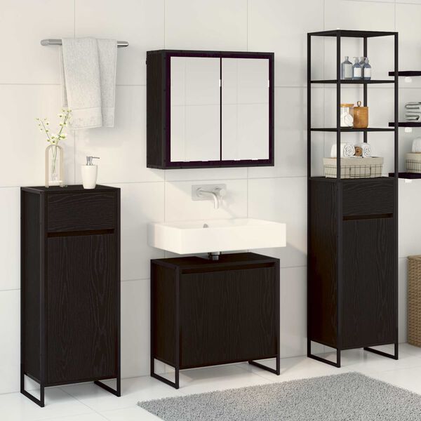 vidaXL Ensemble de mobilier de salle de bain avec tiroir Ch&ecirc;ne noir