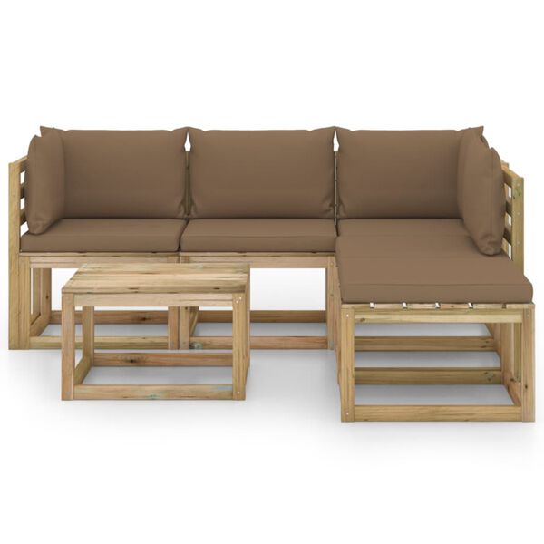 vidaXL Salon de jardin 6 pcs avec coussins taupe