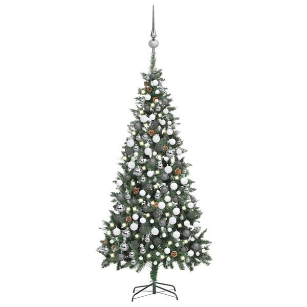 vidaXL Arbre de No&euml;l artificiel pr&eacute;-&eacute;clair&eacute;/boules pommes de pin 210cm