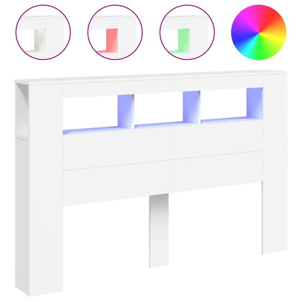 vidaXL T&ecirc;te de lit &agrave; LED blanc 160x18,5x103,5 cm bois d'ing&eacute;nierie