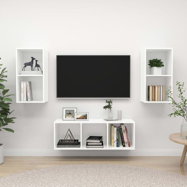 vidaXL Ensemble de meuble TV 3 pcs Blanc Bois d'ing&eacute;nierie