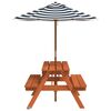 vidaXL Table de pique-nique pour 4 enfants avec parasol bois de sapin