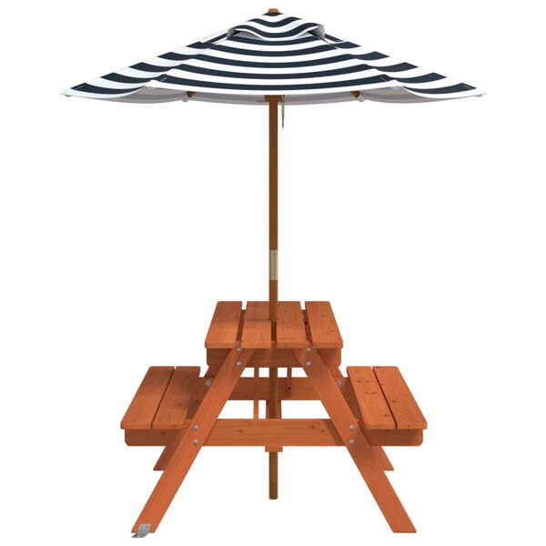 vidaXL Table de pique-nique pour 4 enfants avec parasol bois de sapin