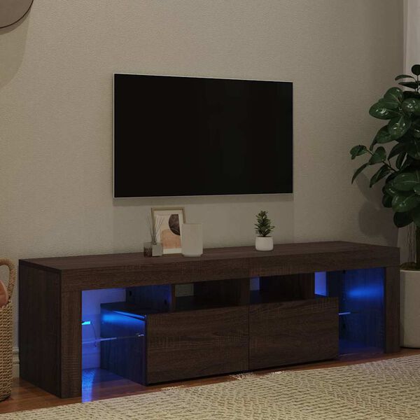 vidaXL Meuble TV avec lumi&egrave;res LED Ch&ecirc;ne marron 140x36,5x40 cm