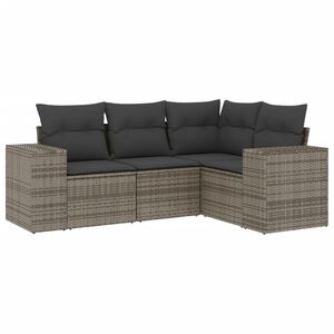 vidaXL Salon de jardin 4 pcs avec coussins gris r&eacute;sine tress&eacute;e