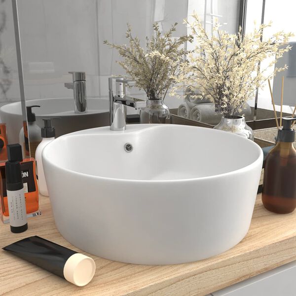 vidaXL Lavabo de luxe avec trop-plein Blanc mat 36x13 cm C&eacute;ramique