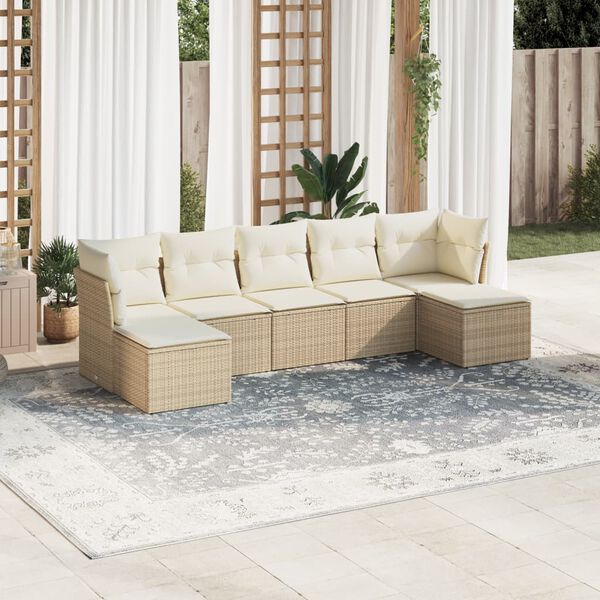 vidaXL Salon de jardin avec coussins 7 pcs beige r&eacute;sine tress&eacute;e