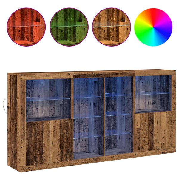 vidaXL Buffet LED 3 pcs Bois ancien 202 x 37 x 100 cm