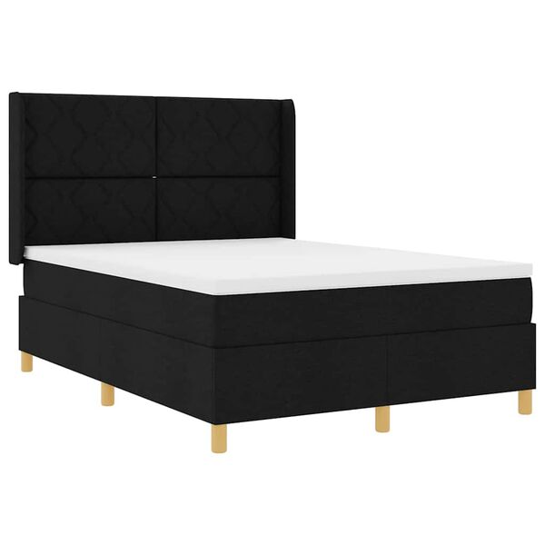 vidaXL Lit &agrave; ressorts avec matelas Noir 140 x 190 cm tissu