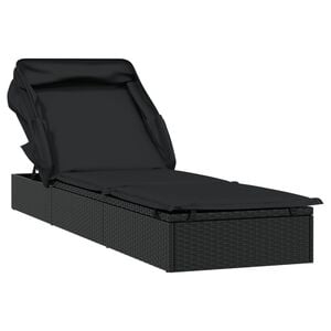 vidaXL Transat avec toit pliable noir 213x63x97 cm r&eacute;sine tress&eacute;e
