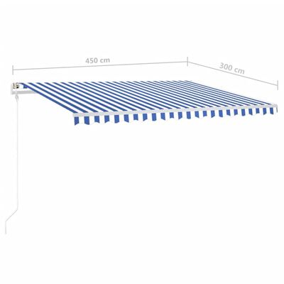 vidaXL Auvent manuel rétractable avec poteaux 4,5x3 m Bleu et blanc