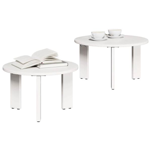 vidaXL Table basse 2 pcs Blanc Bois de pin massif