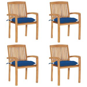 vidaXL Chaises de jardin empilables avec coussins lot de 4 Teck solide