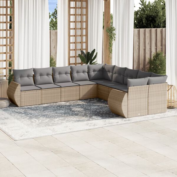 vidaXL Salon de jardin avec coussins 10 pcs beige r&eacute;sine tress&eacute;e