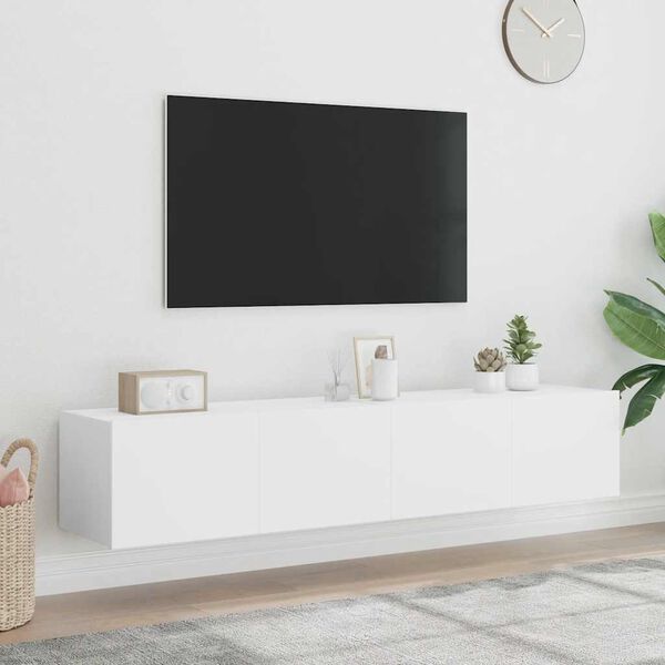 vidaXL Meubles TV muraux avec lumi&egrave;res LED 2 pcs blanc 80x35x31 cm