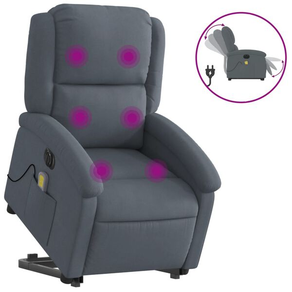 vidaXL Fauteuil inclinable de massage &eacute;lectrique gris fonc&eacute; velours