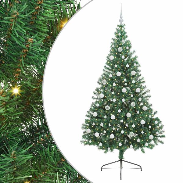 vidaXL Sapin de No&euml;l artificiel pr&eacute;-&eacute;clair&eacute; Vert 210 cm PVC