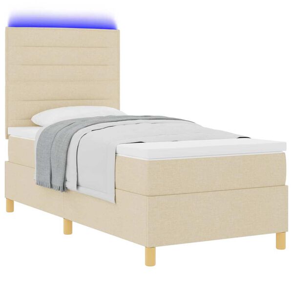 vidaXL Lit &agrave; ressort LED avec matelas Cr&egrave;me 100 x 200 cm tissu