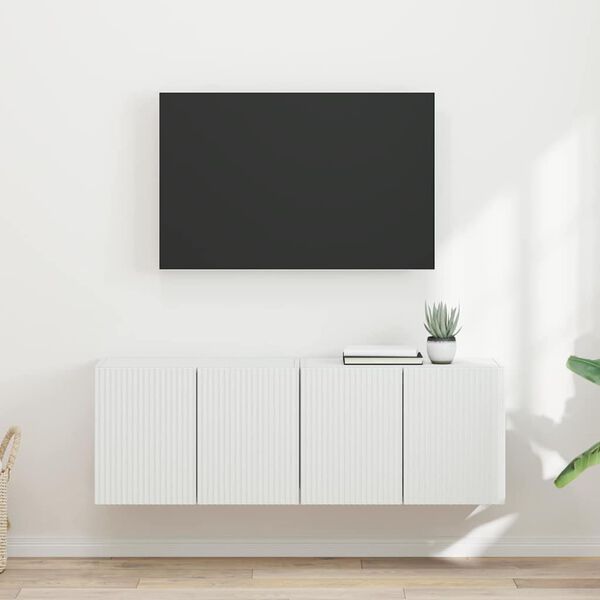 vidaXL Meuble TV mural 2 pcs Blanc 59,5 x 31 x 40 cm Bois d'ing&eacute;nierie