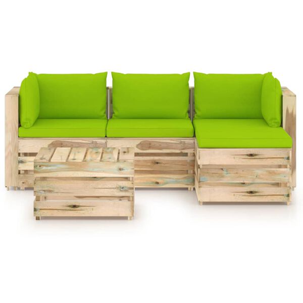 vidaXL Salon de jardin 5 pcs avec coussins Bois impr&eacute;gn&eacute; de vert