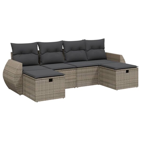 vidaXL Salon de jardin 6 pcs avec coussins gris r&eacute;sine tress&eacute;e