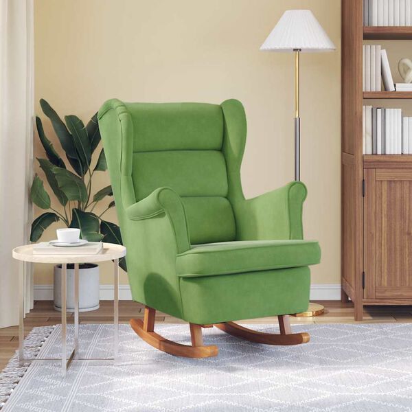 vidaXL Fauteuil &agrave; bascule &agrave; oreilles en velours vert clair bois massif