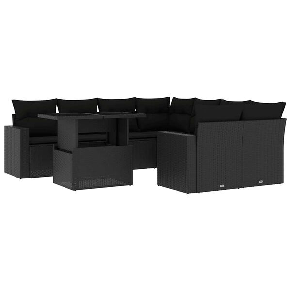 vidaXL Salon de jardin 9 pcs avec coussins noir r&eacute;sine tress&eacute;e