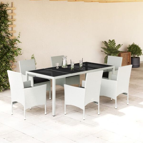 vidaXL Ensemble &agrave; manger de jardin et coussins 7 pcs blanc rotin verre