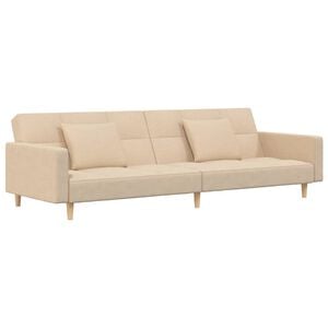 vidaXL Canap&eacute;-lit &agrave; 2 places avec deux oreillers cr&egrave;me tissu