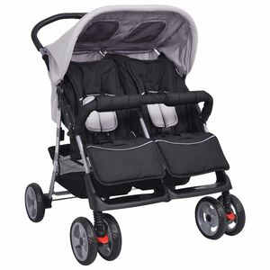 vidaXL Poussette &agrave; deux places Acier Gris et noir