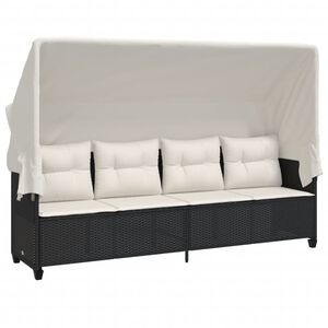vidaXL Chaise longue avec auvent et coussins noir r&eacute;sine tress&eacute;e