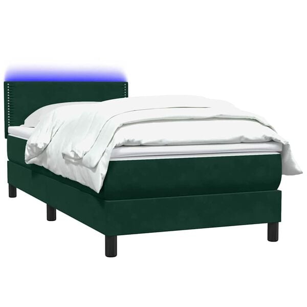 vidaXL Sommier &agrave; lattes de lit et matelas et LED vert fonc&eacute; 80x220 cm velours