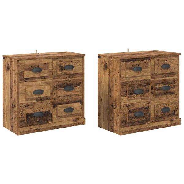 vidaXL Buffets 2 pcs Bois Ancien 70 x 35,5 x 67,5 cm Bois d'ing&eacute;nierie