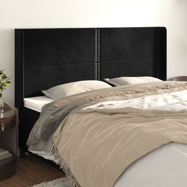 vidaXL T&ecirc;te de lit avec oreilles Noir 163x16x118/128 cm Velours