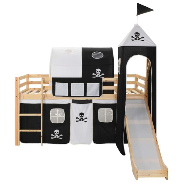 vidaXL Lit mezzanine d'enfants avec toboggan et &eacute;chelle Pin 97x208 cm
