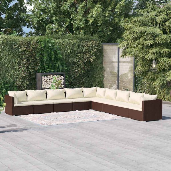 vidaXL Salon de jardin 9 pcs avec coussins R&eacute;sine tress&eacute;e Marron
