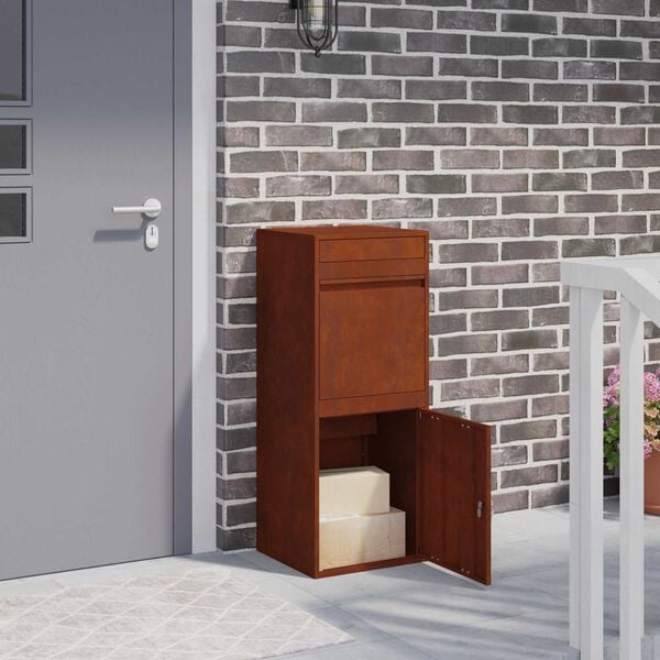 vidaXL Bo&icirc;te de d&eacute;p&ocirc;t de colis Rouill&eacute; 41 x 38 x 103 cm Acier patin&eacute;