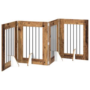 vidaXL Porte de chien pliable avec supports 4 pc Bois ancien 241 cm